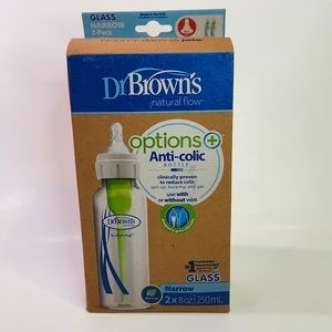 New Dr. Brown's Options+ Glass Anti-Colic Baby Bottle 2 Pack Narrow 0m+ BPA-FREE